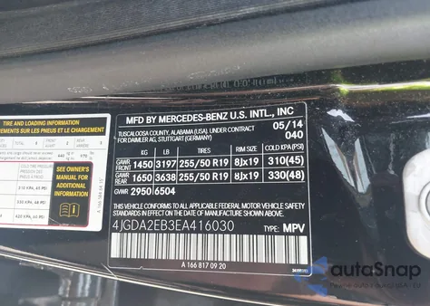 2014 Mercedes-Benz Ml 350 Bluetec 4Matic z USA, uszkodzony, nr VIN 4JGDA2EB3EA416030